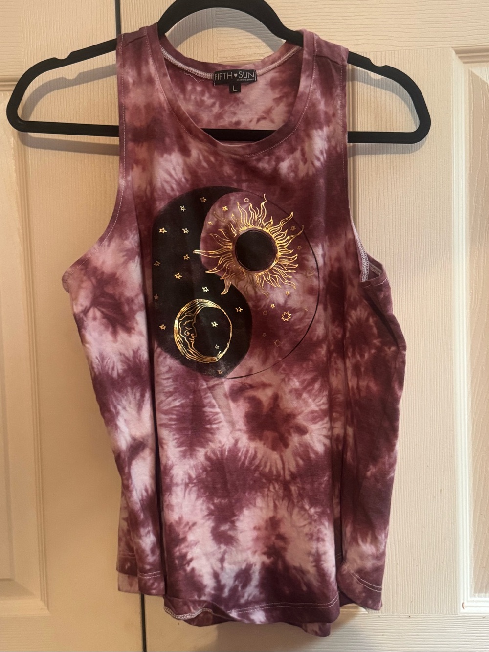 Fifth Sun Women's Maroon Tie-Dye Sun & Moon Graphic Tank